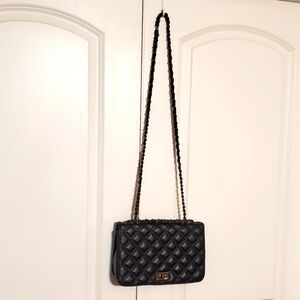 UNBRANDED Black Faux Leather Classic Quilted Flap Shoulder Bag Crossbody Purse.